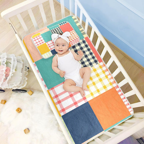 SyXIOP 28" 52" Colored Checkerboard Cooling Baby Crib Mattress Cover x Washable Bed pad for Baby&Toddler
