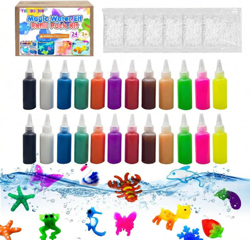 24 Squishy Making Kit Refill, Bottles Gel DIY Magic Water Elf Refill Toy Maker for Rainy Day & Family Bonding,Creative
