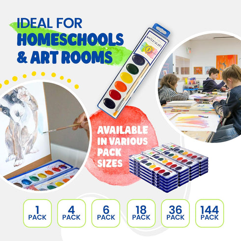 Pack 36 Sets 8 Color Swell Bulk Watercolors Paint with Wood Brushes - with Washable Colors Each - Perfect for Kids