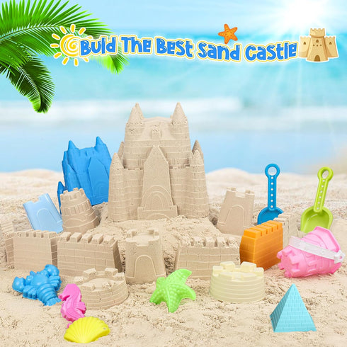 1-3 4 5 6 7 8 9 10 12, Summer FUSPWEAO Beach Toys Sand Toys for Kids, Sand Castle Toys with Castle Bucket, Sand Molds