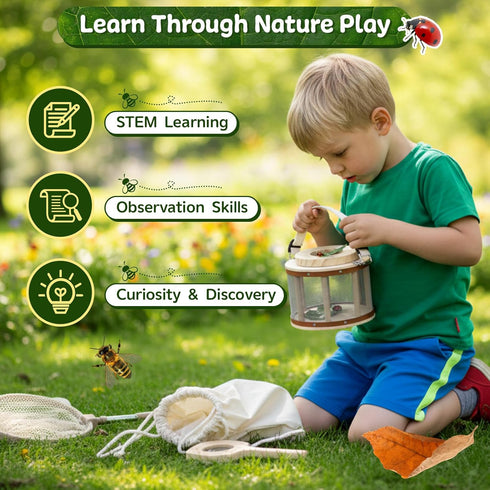 Backpack 8 1 Set 4-12 GAGAKU Kids Bug Catching Kit with - in Outdoor Explorer with Net, Wooden Box & Magnifying Glass