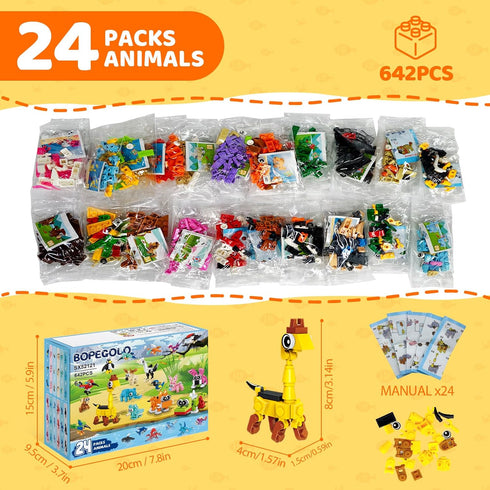 24 Pack Set, 6 8 10 12 Mini Animals Easter Building Block Toy Stocking Stuffers Classroom Prizes Goodie Bags Fillers