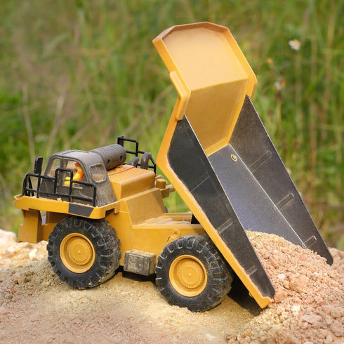 6-10 PREPOP Kids' RC Dump Truck Toy - Remote Control Construction Truck with Metal Bed, Lights & Sounds, for Boys Ages