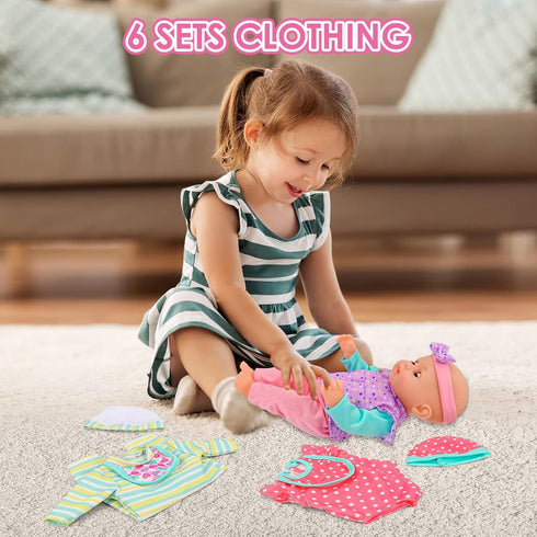 deAO Baby Doll Clothes for 12-14 Inch Dolls, 6 Sets Doll Outfits Accessories, Dress Up Fun Gift (Doll Not Included)