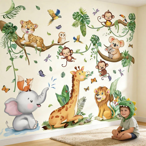 0-12 Baby Animal Wall Decals for Nursery: Jungle Safari Theme Kids Room Decor with Peel and Stick Removable Vinyl Wall