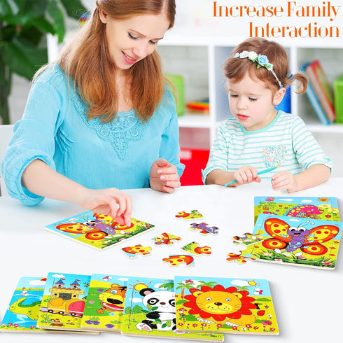 Yunsailing 40 Pack Wooden Puzzles for Kids Ages 3-5, Animals Jigsaw Puzzles for Toddlers, Educational Gifts