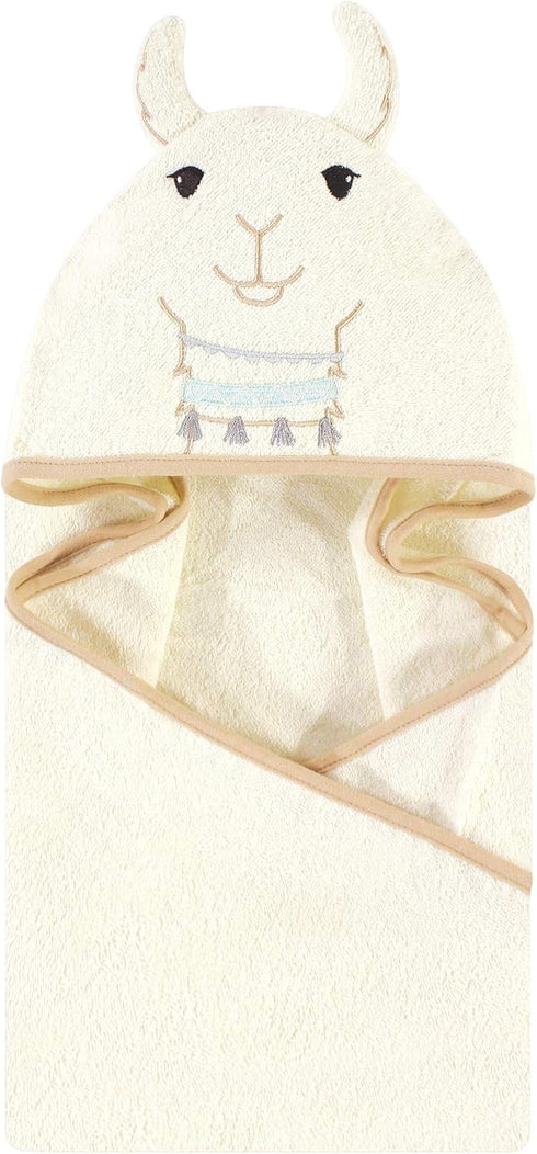 Little Treasure Unisex Baby Cotton Animal Face Hooded Towel, Neutral Llama, One Size