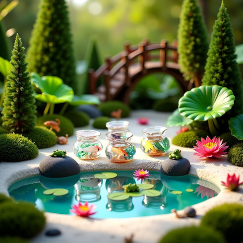 Fansoftiks 2Pcs Miniature Fish Tank Toy Mini Round Fish Bowls Resin Goldfish Grass for Dollhouse Desktop Craft Project