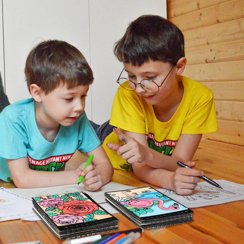 Jetec 4 Pcs Velvet Art Coloring Books Spiral Bound Posters Felt Pages for Kids, After School, Travel, Group Activities