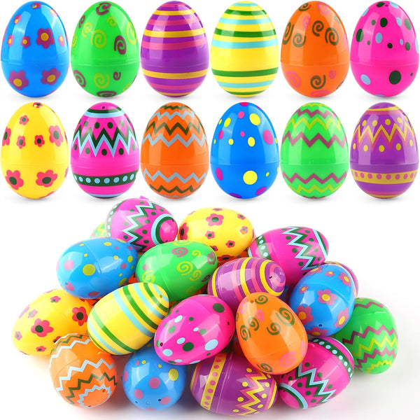 LEASEN 24 Pack Printed Easter Eggs Bulks, 2.3 Inches Empty Plastic Easter