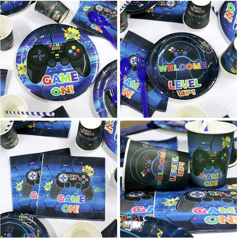Gamer Birthday Decoration Kit - Video Game Party Supplies for Boys, Includes HAPPY BIRTHDAY Banner, Plates, Cups,