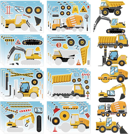 32 Sheets Make Your Own Construction Vehicle Stickers, Creative Truck Game Stickers