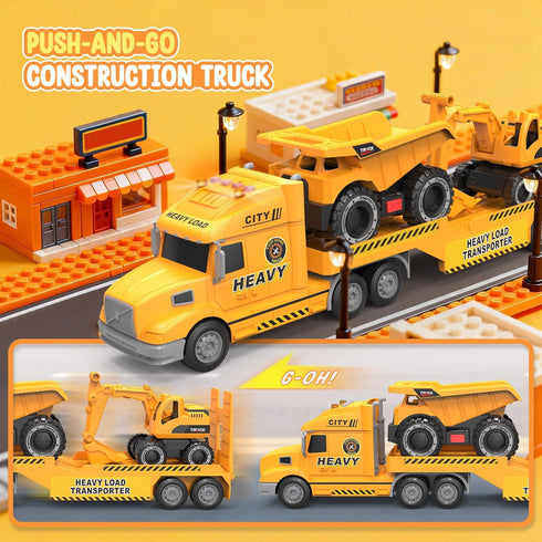 3 4 5 6 27" 3-in-1 Toddler Toys for Year Old Boys - Large Semi Construction Carrier Truck Toy with Excavator and Dump