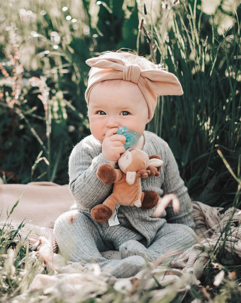 PaciBuddy Deer Pacifier Holder - Plush Toy with Detachable Pacifier & Universal Adapter for 0+ Months