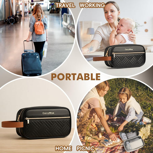 CarryWise 8+ 3 Packs Black Breast Milk Cooler Bag Large Capacity, Keeps Milk Cold Hours, Waterproof Insulated Travel