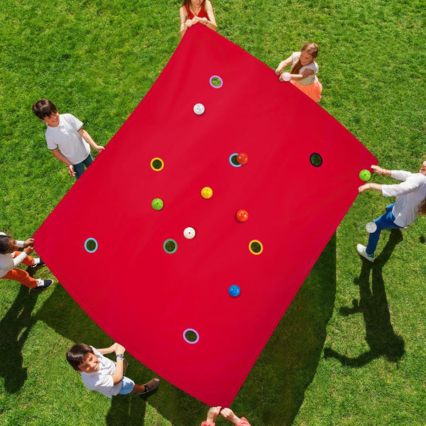 Kathfly Red Hole Tarp Team Building Game 98 x 70 Inch, Fun Learning Game with 8 Pcs Team Building Balls.