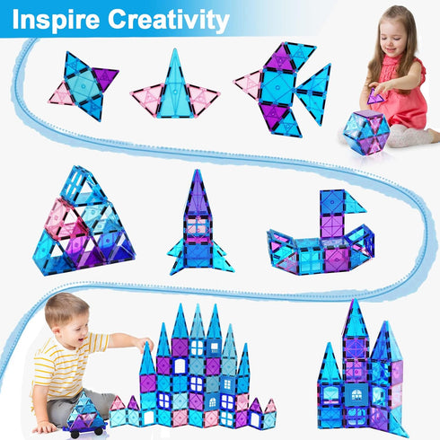 Magnetic Tiles Kids Toys, 47pcs Building Blocks for 3-8 Year Old Boys and Girls, Educational Fun