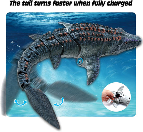 3 4 5 6 7, Swimming fromeasy Remote Control Dinosaur Toys for Kids Mosasaurus Diving Toys RC Boat with Light and Spray