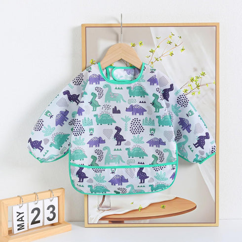 YeeLauf Bib,5 Pack,Waterproof 3-24 Sleeved Shirt Bibs for Baby Months Wipe Clean