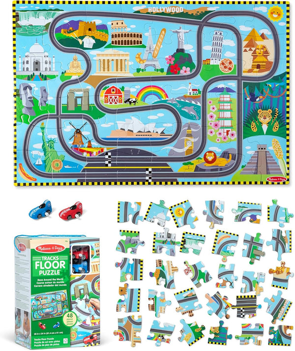 Melissa & Doug Race Around the World Tracks Cardboard Jigsaw Floor Puzzle
