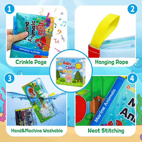 Dr.Rapeti Soft Cloth Baby Books, 8-Pack Washable Crinkle Books for Infant Toddler Learning Gifts