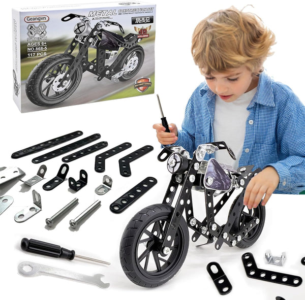 Metal Model Motorcycle Kits, 117 Pcs Erector Sets for Boys Age 8-12, STEM Building Toys for Kids and Adults