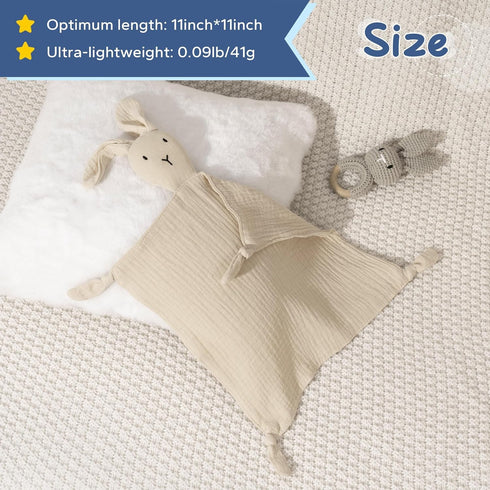 ZIGJOY Bunny Lovey Muslin Cotton Baby Security Blanket Soft Breathable Lovies for Babies Gifts for Newborn Infant