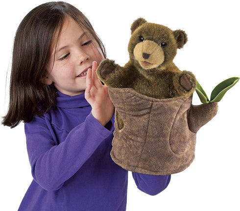 Folkmanis Bear in Tree Stump Hand Puppet, Brown