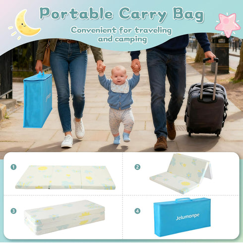 Jelumonpe Pack 38"x26"x1.5",Trifold Pack and Play Mattress Portable n Play Mattresses with Carry BagWaterproof Playpen