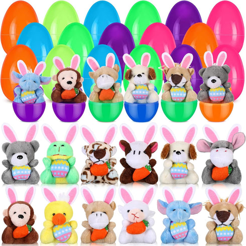 Lunmon 24 Pcs Prefilled Easter Eggs Filled with Mini Plush Animal Toys for