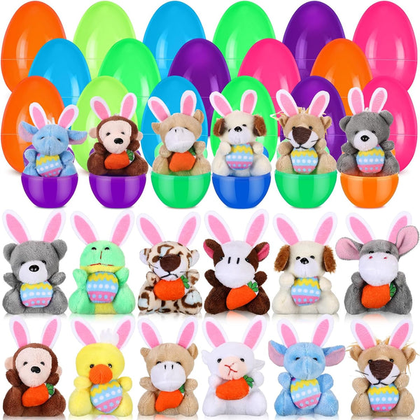 Lunmon 36 Pcs Prefilled Easter Eggs Filled with Mini Plush Animal Toys for