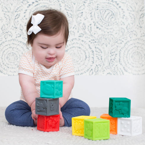 Set 6 Infantino Squeeze and Stack Block - Colorful Textured Soft Blocks, Includes Numbers, Animals and Shapes, Ages