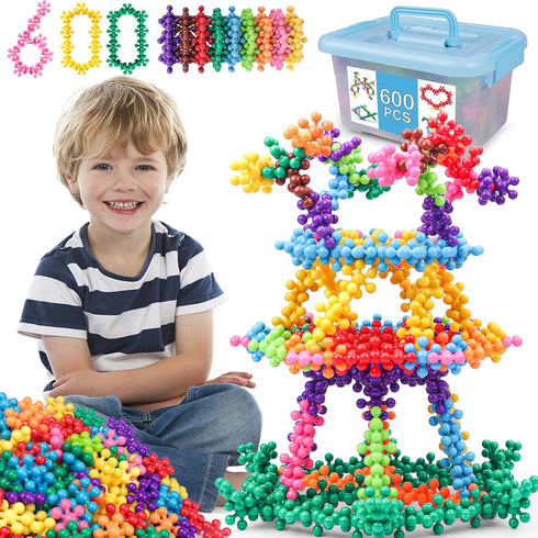 NEOACT 600 PCS Building Blocks Connect Toys, Interlocking Solid Plastic Educational Sets for Preschool Kids 3+