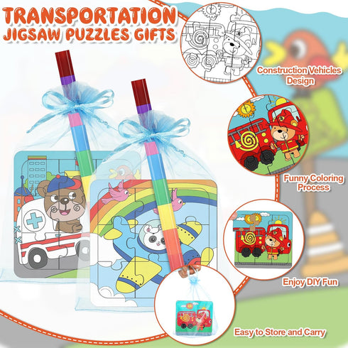 Fullhawl 12 Sets 12 12 Supplies(12, Transportation Puzzles Traffic Theme Color Your Own Puzzles DIY Construction Jigsaw