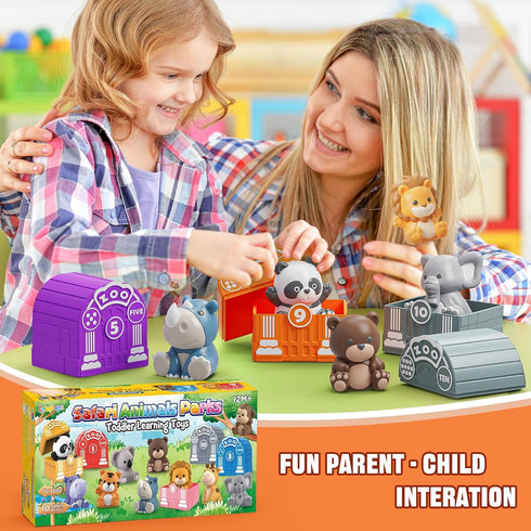 Montessori Learning Toy for Toddlers 1-3 Years, Educational Counting, Matching & Sorting with 10 Safari Animals & 10