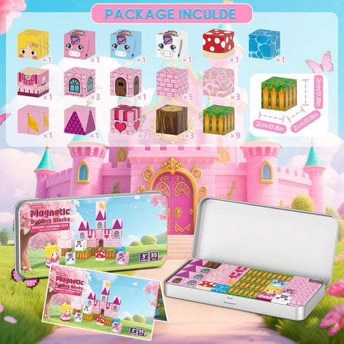 35PCS 3 4 5 6 7 8 Mini Magnetic Blocks, Magnetic Blocks Travel with Portable Iron Storage Box, Magnet Building Blocks