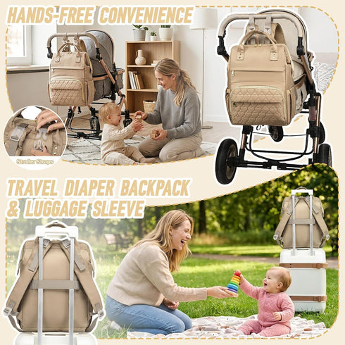 Xocvji Backpack Backpack Diaper Bag with Portable Changing Pad, Large Wide-Open Baby Diaper Bag with Insulated Pockets