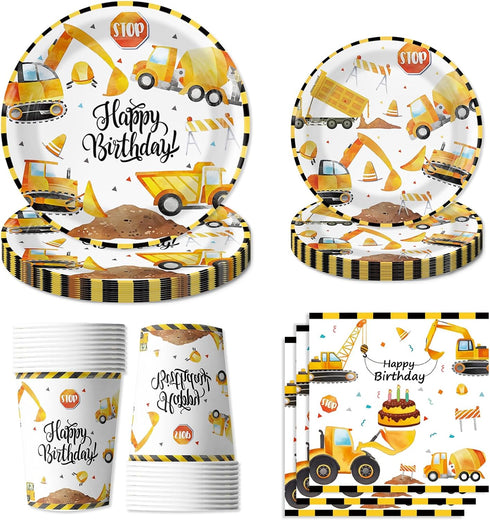 96PCS Construction Birthday Party Supplies,Construction Party Decorations Includes Plates, Cups, Napkins, Truck