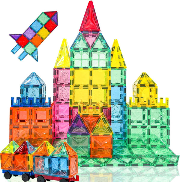 Magnetic Tiles, 100PCS Kids Magnetic Blocks Toy Set, Magnet Tiles 3D Clear