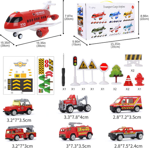 Set 3-6 Coolplay Red Airplane Toy - Rescue Fire Truck & Ambulance Car with Lights & Sound for Boys Years