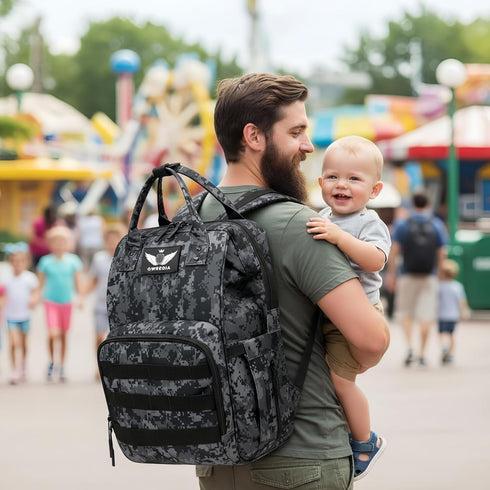 Backpack Backpack Diaper Bag with USB Charging Port Stroller Straps and Insulated Pocket,army military Travel Nappy