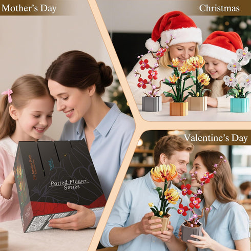 BRICK HAMBURG 4 Set, Flower Bouquet Building Blocks Artificial Flowers Toys Botanical Collection DIY Unique Home&Office