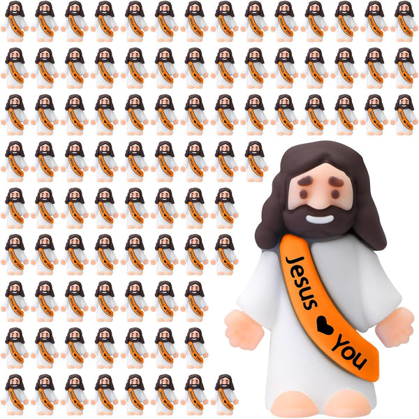Bememo 100 Pcs Mini Jesus Figures, Original Design Jesus Toys for Hide and Seek, Sunday School Party Favors