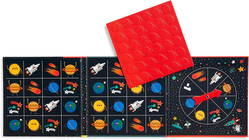 Mudpuppy Space Bingo – Magnetic Bingo Game with Travel-Friendly Tri-Fold Board for Ages 4-10, 2 Players