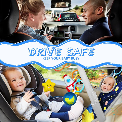 6 6 12 Car Seat Toys for Baby Infant Months and Up, Carseat Toys with Musical Pedal Piano, Baby Mirror and Hanging