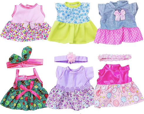 Baby Doll Clothes - 6 Sets of Dresses for 10-12 Inch Dolls with Accessories