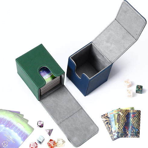 Weewooday 2 Boxes Leather Deck Card Boxes, Large Size for 100 Plus Sleeved Cards, Compatible with MTG TCG