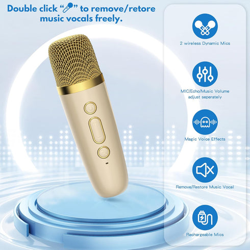 Kids Karaoke Machine, Portable Bluetooth Speaker with Wireless Microphone, Christmas Gift for Girls 4-10 Years Old