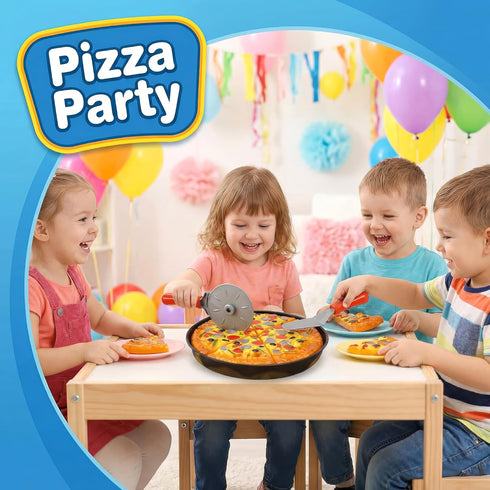 11 Set Playset PCS Pizza Party Toy Play for Kids, Pizza Pie Pretend Play Food - Slice and Serve Plastic Kitchen Cooking