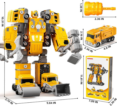WATUDOU 5-7, 5-in-1 5 6 7 8 4-8 Toys for Ages Take Apart Construction Vehicle Trucks Transform to Robot, Year Old Boy